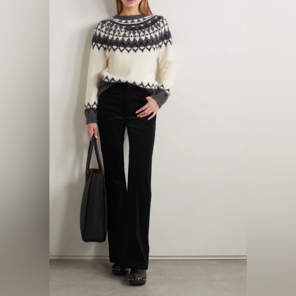 Nili Lotan Celia Velvet Flared Pants in Black Size 8
